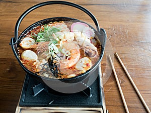 Udon in spicy Tom Yam seafood soup