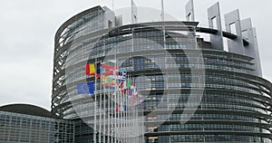 UE and French flag flies half-mast at the European Parliament
