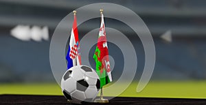 UEFA 2024 Soccer Croatia vs Wales European Championship Qualification, Croatia and Wales with soccer ball. 3d work. Yerevan,