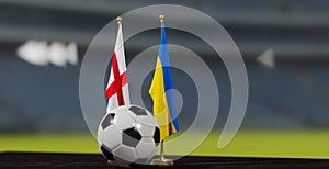 UEFA 2024 Soccer England vs Ukraine European Championship Qualification, England and Ukraine with soccer ball. 3d work. Yerevan,