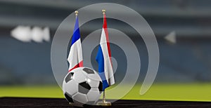 UEFA 2024 Soccer France vs Netherlands European Championship Qualification, France and Netherlands with soccer ball. 3d work.