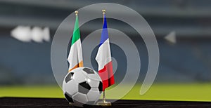 UEFA 2024 Soccer Ireland vs France European Championship Qualification Ireland and France with soccer ball. 3d work. Yerevan,