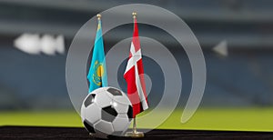 UEFA 2024 Soccer Kazakhstan vs Denmark European Championship Qualification Kazakhstan and Denmark with soccer ball. 3d work.