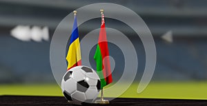UEFA 2024 Soccer Romania vs Belarus European Championship Romania and Belarus with soccer ball. 3d work. Yerevan, Armenia - 2023