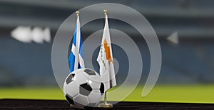 UEFA 2024 Soccer Scotland vs Cyprus European Championship Scotland and Cyprus with soccer ball. 3d work. Yerevan, Armenia - 2023