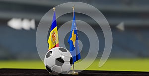 UEFA EURO 2024 Soccer Andorra vs Kosovo European Championship Qualification, Andorra vs Kosovo with soccer ball. 3d work. Yerevan