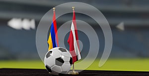 UEFA EURO 2024 Soccer Armenia vs Latvia European Championship Qualification Armenia and Latvia with soccer ball. 3d work. Yerevan