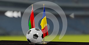 UEFA EURO 2024 Soccer Belarus vs Romania European Championship Qualification, Belarus vs Romania with soccer ball. 3d work.