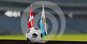 UEFA EURO 2024 Soccer Denmark vs San Marino European Championship Qualification, Denmark and San Marino with soccer ball. 3d work