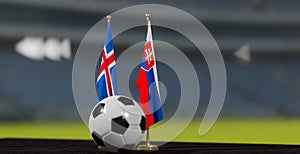 UEFA EURO 2024 Soccer Iceland vs Slovakia European Championship Qualification Iceland and Slovakia with soccer ball. 3d work.