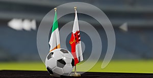 UEFA EURO 2024 Soccer Ireland vs Gibraltar European Championship Qualification, Ireland and Gibraltar with soccer ball. 3d work.