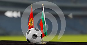 UEFA EURO 2024 Soccer Montenegro vs Bulgaria European Championship Qualification, Montenegro and Bulgaria with soccer ball. 3d