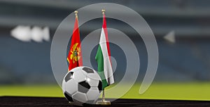 UEFA EURO 2024 Soccer Montenegro vs Hungary European Championship Qualification Montenegro and Hungary with soccer ball. 3d work.