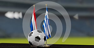 UEFA EURO 2024 Soccer Netherlands vs Greece European Championship Qualification, Netherlands and Greece with soccer ball. 3d work