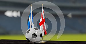 UEFA EURO 2024 Soccer Scotland vs Georgia European Championship Qualification, Scotland and Georgia with soccer ball. 3d work.