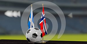 UEFA EURO 2024 Soccer Scotland vs Norway European Championship Scotland and Norway with soccer ball. 3d work. Yerevan, Armenia -