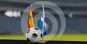 UEFA EURO 2024 Soccer Spain vs Scotland European Championship Qualification, Spain vs Scotland with soccer ball. 3d work. Yerevan