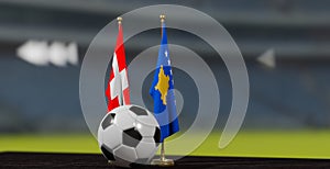 UEFA EURO 2024 Soccer Switzerland vs Kosovo European Championship Qualification, Switzerland and Kosovo with soccer ball. 3d work