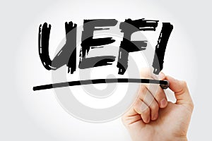 UEFI - Unified Extensible Firmware Interface acronym with marker, technology concept background