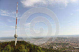 Uetliberg TV Tower and Zurich panorama, Switzerland.