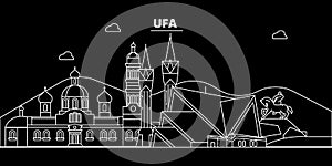 Ufa silhouette skyline. Russia - Ufa vector city, russian linear architecture, buildings. Ufa travel illustration