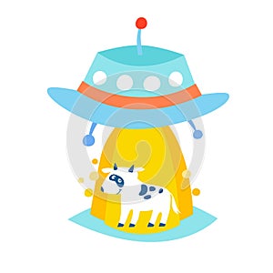 Ufo abducting a cow vector Illustration