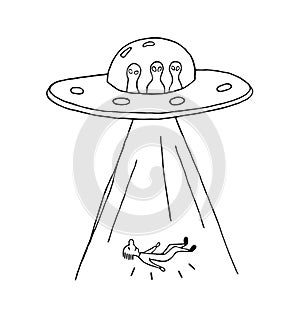 UFO abduction of a human with flying saucer.