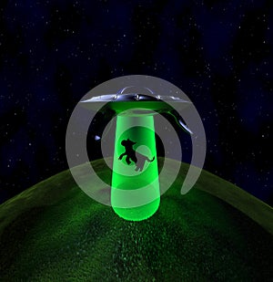 UFO abduction in night,3d render