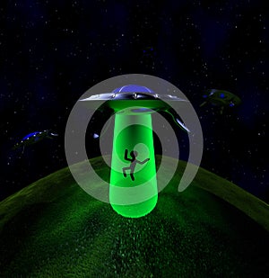 UFO abduction in night,3d render