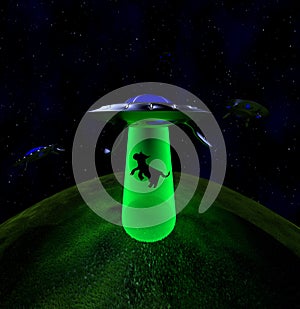 UFO abduction in night,3d render