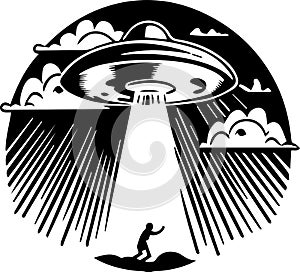 UFO Abduction Spaceship Logo Monochrome Design Style