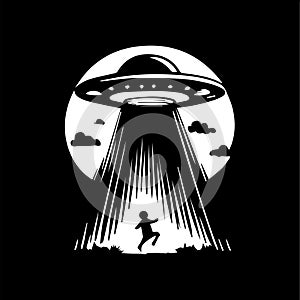 UFO Abduction Spaceship Logo Monochrome Design Style