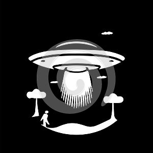 UFO Abduction Spaceship Logo Monochrome Design Style