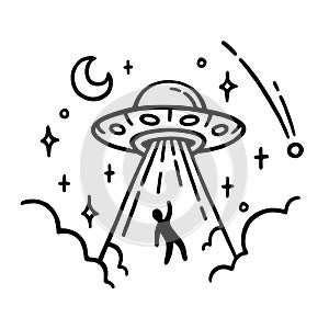 UFO alien abduction doodle tattoo design