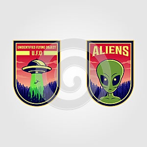 Ufo and alien logo vector patches illustration design