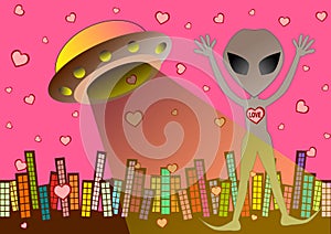 UFO alien in love background illustration