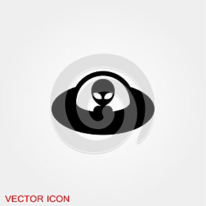 UFO alien saucer - unidentified flying object line art vector icon