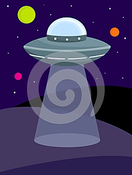 Ufo, alien ship cartoon vector illustration