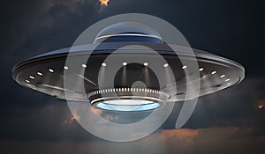 UFO alien spaceship at night. 3D rendered illustration.