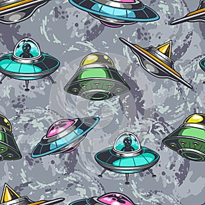 UFO aliens colorful seamless pattern