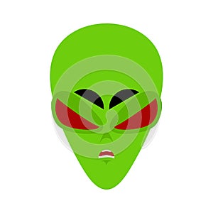 UFO angry Emoji. Green alien face Aggressive emotion. martian av