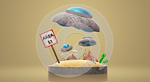 Ufo on Area 51  3d rendering  for  science content