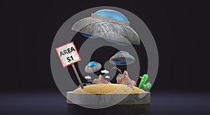 Ufo on Area 51  3d rendering  for  science content