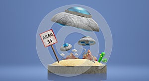 Ufo on Area 51  3d rendering  for  science content