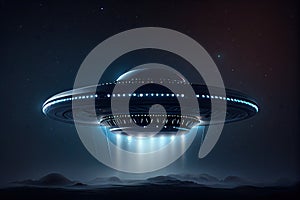 UFO with Beam, Alien Spaceship in Night Sky, Futuristic Mystery Transport, Abstract Generative AI Illustration