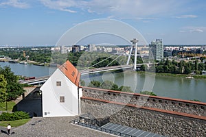 UFO Bridge and Bratislava Castle in Slovakia