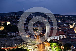 UFO Bridge at night in Bratislava, Slovakia