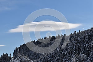 UFO cloud over the frozen forest