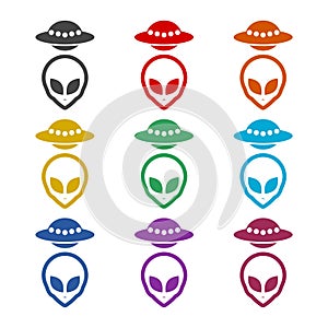 UFO color icon set isolated on white background