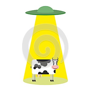 UFO and cow. Aliens abduct cattle.